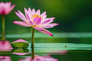 twee roze lotus bloemen zijn drijvend in de water. ai-gegenereerd foto