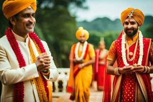 de bruiloft van persoon en persoon Bij de gurudwara in Delhi. ai-gegenereerd foto