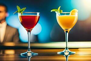 twee bril van cocktails Aan een bar balie. ai-gegenereerd foto