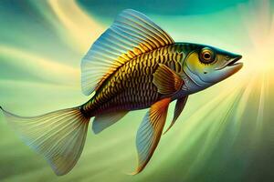 een vis met helder kleuren en een geel staart. ai-gegenereerd foto