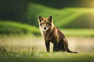 een vos zittend in de gras. ai-gegenereerd foto