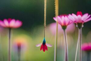 een bloem ketting hangende van een bloem. ai-gegenereerd foto