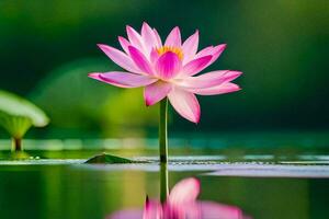 een roze lotus bloem is drijvend in de water. ai-gegenereerd foto