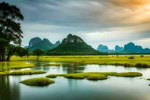 de li rivier- in China. ai-gegenereerd foto