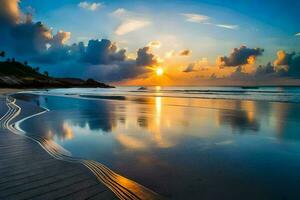 een mooi zonsondergang Aan de strand. ai-gegenereerd foto