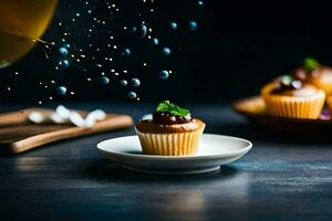 cupcakes Aan een bord met hagelslag. ai-gegenereerd foto