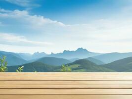 vrij premie houten terras hout tafelbladen verheffen uw buitenshuis ruimte, generatief ai foto