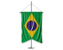 Brazilië omhoog wimpels 3d vlaggen Aan pool staan ondersteuning voetstuk realistisch reeks en wit achtergrond. - beeld foto