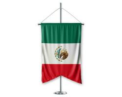 Mexico omhoog wimpels 3d vlaggen Aan pool staan ondersteuning voetstuk realistisch reeks en wit achtergrond. - beeld foto