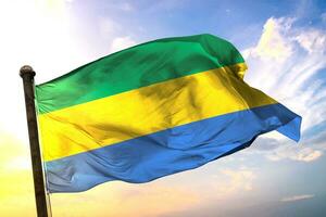 Gabon 3d renderen vlag golvend geïsoleerd lucht en wolk achtergrond foto