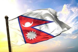 Nepal 3d renderen vlag golvend geïsoleerd lucht en wolk achtergrond foto