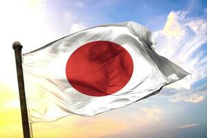 Japan 3d renderen vlag golvend geïsoleerd lucht en wolk achtergrond foto