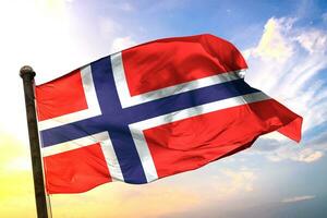 Noorwegen 3d renderen vlag golvend geïsoleerd lucht en wolk achtergrond foto