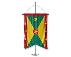 Grenada omhoog wimpels 3d vlaggen Aan pool staan ondersteuning voetstuk realistisch reeks en wit achtergrond. - beeld foto