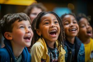 kinderen opgewonden sharing hun aspiraties van worden acteurs bestuurders en toneelschrijvers foto