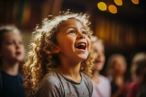 kinderen deelnemen in een theater werkplaats winnen vertrouwen en creatief vaardigheden foto