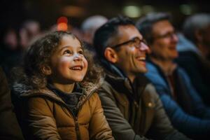 breed ogen kinderen in de publiek geboeid door de magie van leven theater ontvouwen voordat hen foto