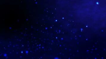 mooi blauw glinsterende stof deeltjes met donker Aan blauw achtergrond in langzaam beweging. beweging grafisch animatie van dynamisch krijgen omhoog in de wind bokeh deeltjes. abstract digitaal cyber en technologie foto