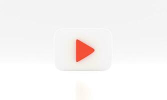 wit gekleurde ronde Speel knop Aan pastel achtergrond. concept van video icoon logo voor Speel klem, audio afspelen. 3d renderen illustratie. Speel koppel symbool. sociaal media en website berichten foto