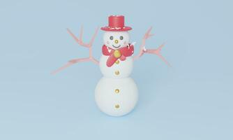 Kerstmis pastel tafereel met sneeuwman schattig karakters. 3d renderen illustratie. sneeuw winter seizoen in vakantie festival foto