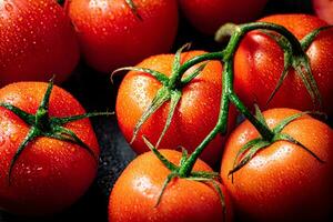 rijp nat tomaten Aan een Afdeling. foto