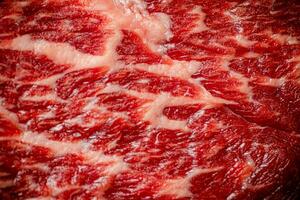 rauw steak. macro achtergrond. de structuur van de vlees. foto
