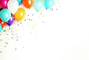 kleurrijk ballonnen met confetti Aan wit foto