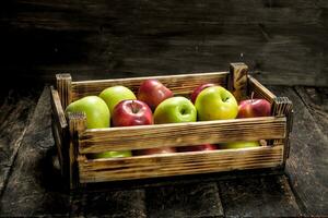 doos met vers rood en groen appels. foto