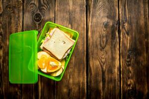 de picknick set. boterhammen met fruit. foto