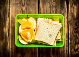 de picknick set. boterhammen met fruit. foto