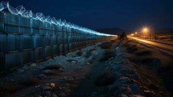 botsen schaduwen geëtst Aan Israëlisch Palestijn grens muren onder schemering somber gloed foto