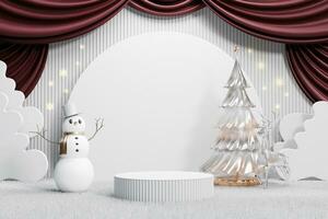 vrolijk kerstevenement product display podium met decoratie achtergrond 3D-rendering foto