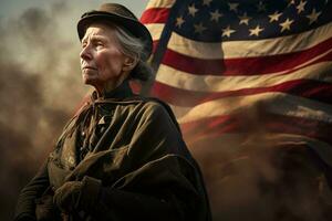 Amerikaans oud vrouw leger vintage. genereren ai foto