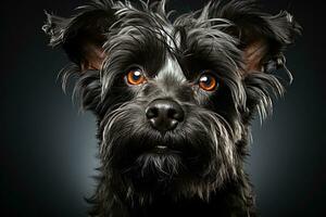 affenpinscher hondje Aan zwart achtergrond. ai generatief kunst foto