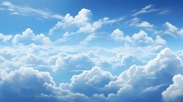 foto van een Doorzichtig blauw lucht met pluizig wit wolken ai gegenereerd