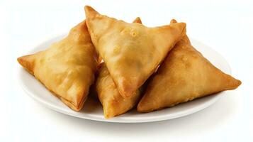 smakelijk samosa geïsoleerd Aan wit achtergrond. ai gegenereerd. foto