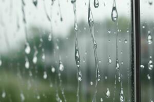 druppels van regen Aan een venster glas achtergrond. ai generatief pro foto