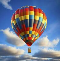 heet lucht ballon over- de blauw lucht achtergrond. samenstelling van natuur, 3d illustratie, ai gegenereerd foto