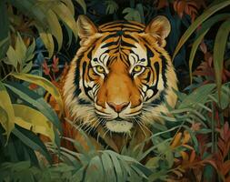 detailopname van een sumatran tijger in een oerwoud, 3d illustratie, ai gegenereerd foto