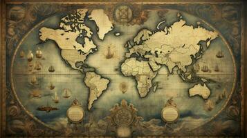 oud nautische wijnoogst wereld kaart thema achtergrond foto