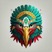 havik quetzalcoatl hoofd, symmetrisch, vlak icoon ontwerp, ai gegenereerd foto