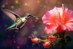 geschubde borst kolibrie voeden Aan bloemen. gemaakt met generatief ai foto