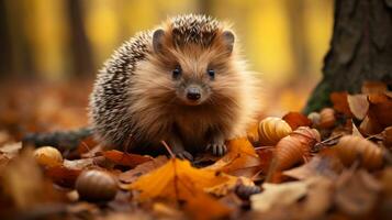 een egel in de herfst bladeren generatief ai foto