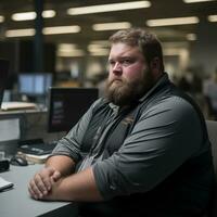 een Mens met een baard zittend Bij een bureau generatief ai foto