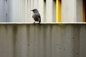 een klein vogel zittend Aan een beton muur generatief ai foto