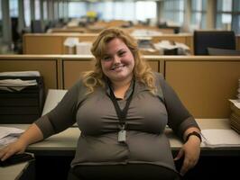 een vrouw zittend Bij een bureau generatief ai foto