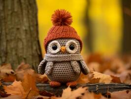 amigurumi haken uil in herfst bladeren generatief ai foto