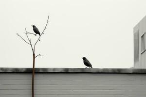 twee vogelstand neergestreken Aan de rand van een gebouw generatief ai foto