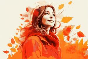 een schilderij van een vrouw in een oranje jas generatief ai foto
