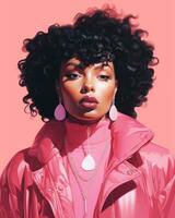 een schilderij van een vrouw vervelend een roze jasje en oorbellen generatief ai foto